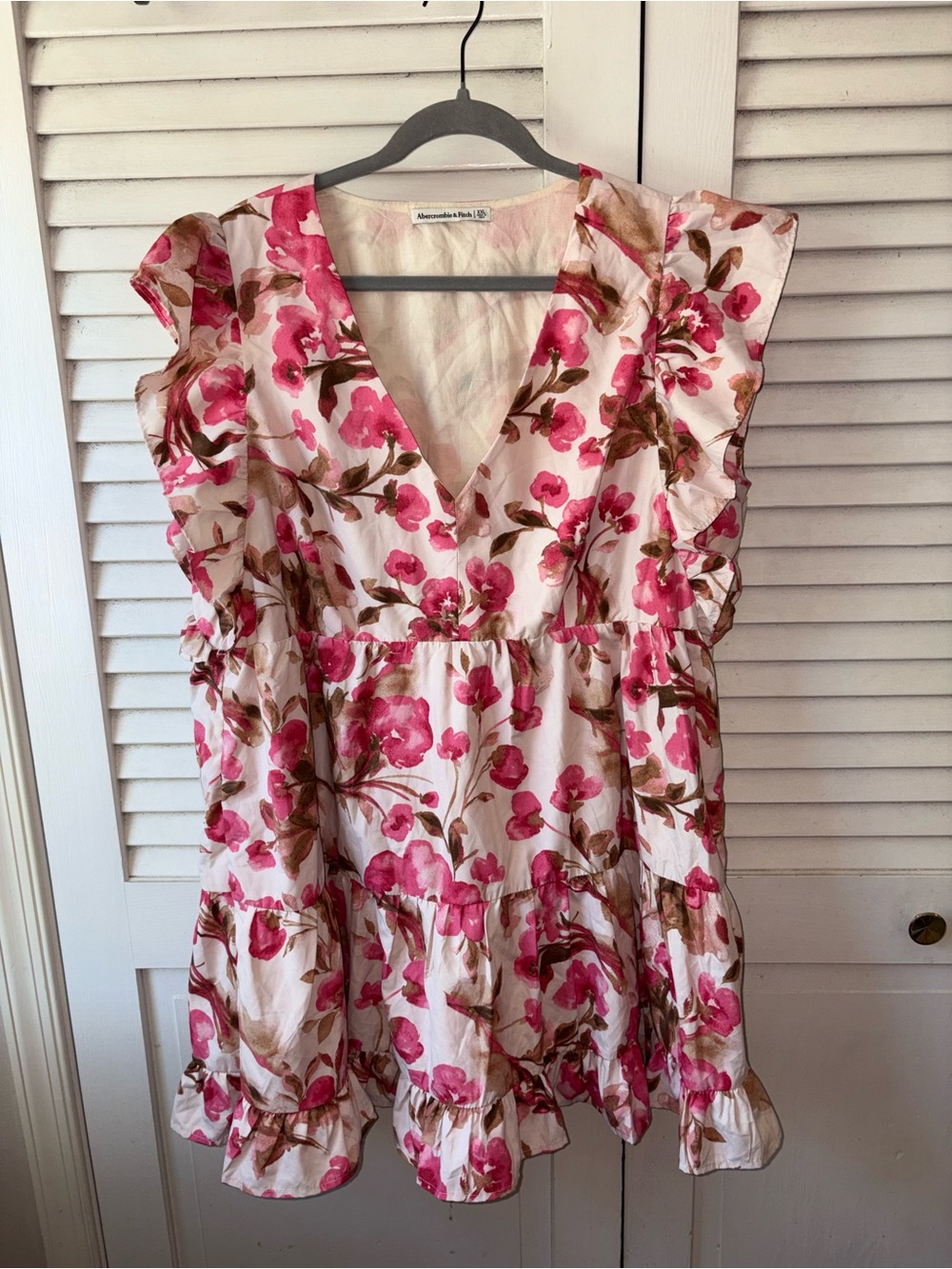 NWT Abercrombie & Fitch Pink Floral V Neck Ruffle Sleeve Mini Dress XXL - Picture 2 of 7